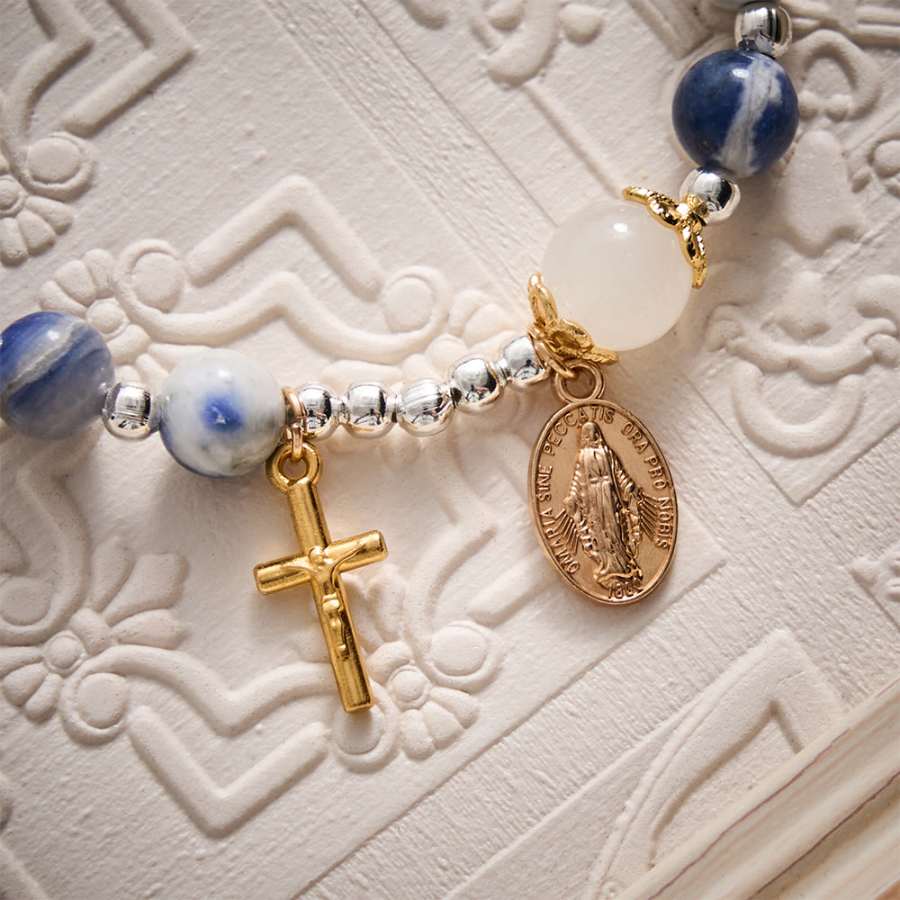 SolaceBeads Blue Spot Jasper Rosary Bracelet With Miraculous Medal &amp; Crucifix: Peace in Stone Hues - image 3