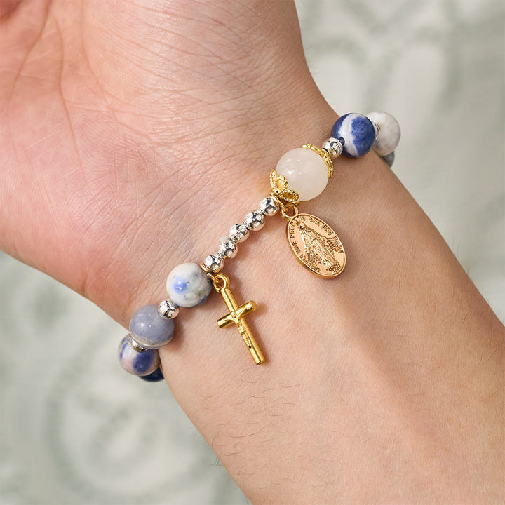 SolaceBeads Blue Spot Jasper Rosary Bracelet With Miraculous Medal &amp; Crucifix: Peace in Stone Hues - image 1