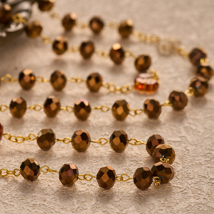 SolaceBeads Bronze Maple Crystal Rosary With Miraculous Medal &amp; Crucifix: Warmth in Autumn Maple - image 2