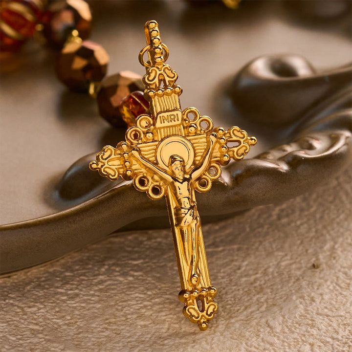 SolaceBeads Bronze Maple Crystal Rosary With Miraculous Medal &amp; Crucifix: Warmth in Autumn Maple - image 4