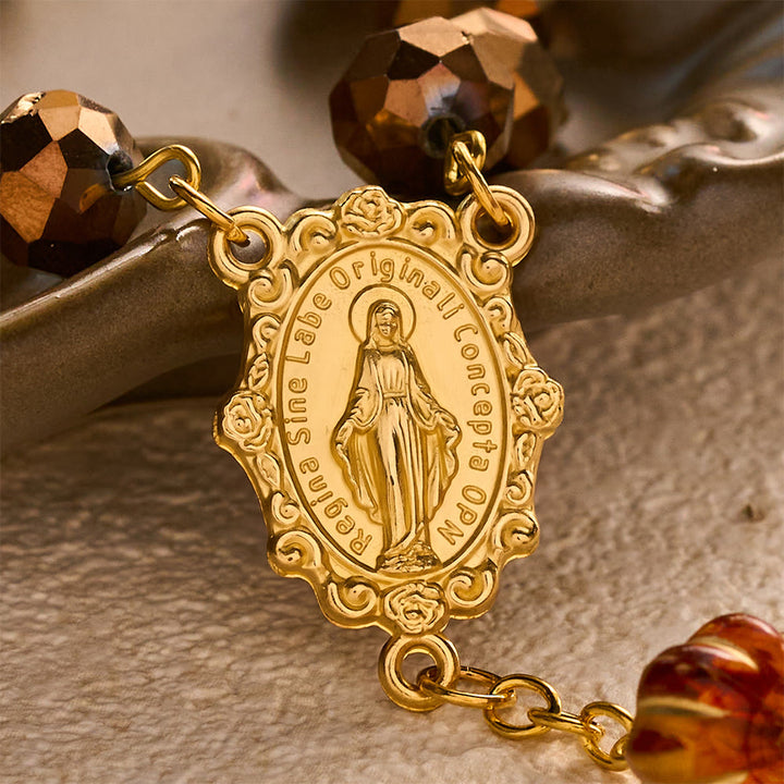 SolaceBeads Bronze Maple Crystal Rosary With Miraculous Medal &amp; Crucifix: Warmth in Autumn Maple - image 3