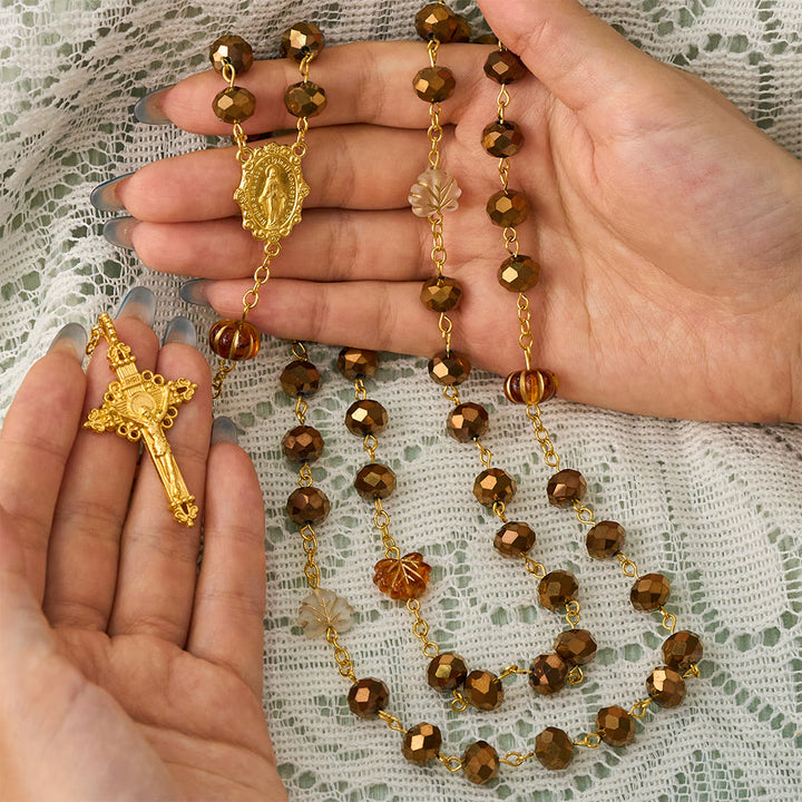 SolaceBeads Bronze Maple Crystal Rosary With Miraculous Medal &amp; Crucifix: Warmth in Autumn Maple - image 1