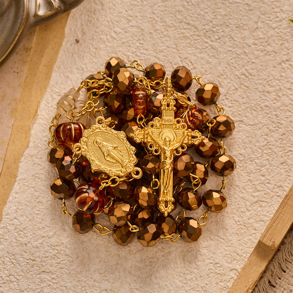 SolaceBeads Bronze Maple Crystal Rosary With Miraculous Medal &amp; Crucifix: Warmth in Autumn Maple - image 6