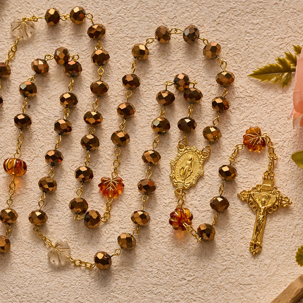 SolaceBeads Bronze Maple Crystal Rosary With Miraculous Medal &amp; Crucifix: Warmth in Autumn Maple - image 5