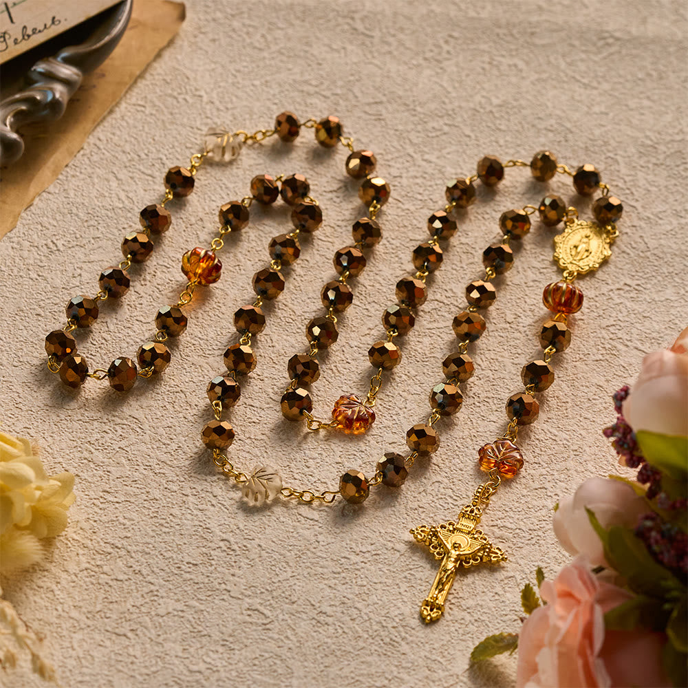 SolaceBeads Bronze Maple Crystal Rosary With Miraculous Medal &amp; Crucifix: Warmth in Autumn Maple - image 7