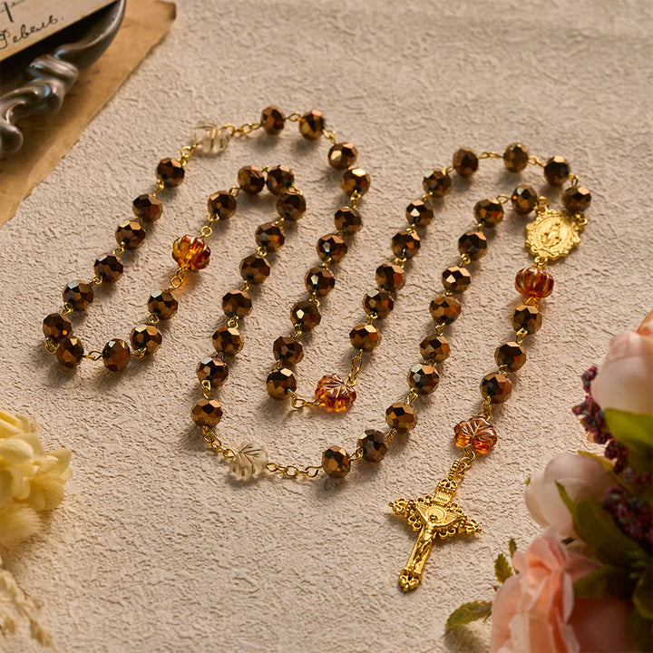 SolaceBeads Bronze Maple Crystal Rosary With Miraculous Medal &amp; Crucifix: Warmth in Autumn Maple - image 7