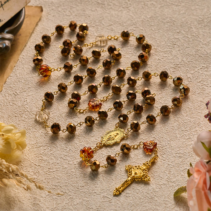 SolaceBeads Bronze Maple Crystal Rosary With Miraculous Medal &amp; Crucifix: Warmth in Autumn Maple - image 8