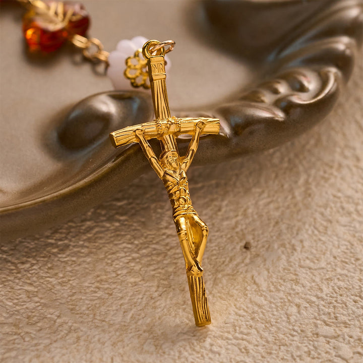 SolaceBeads Maple Leaf Rosary With Miraculous Medal &amp; Crucifix: Grace in Golden Autumn Foliage - image 4