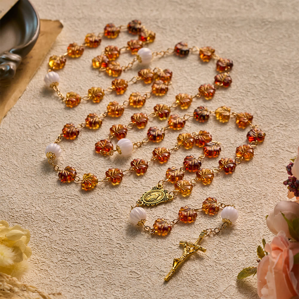 SolaceBeads Maple Leaf Rosary With Miraculous Medal &amp; Crucifix: Grace in Golden Autumn Foliage - image 9