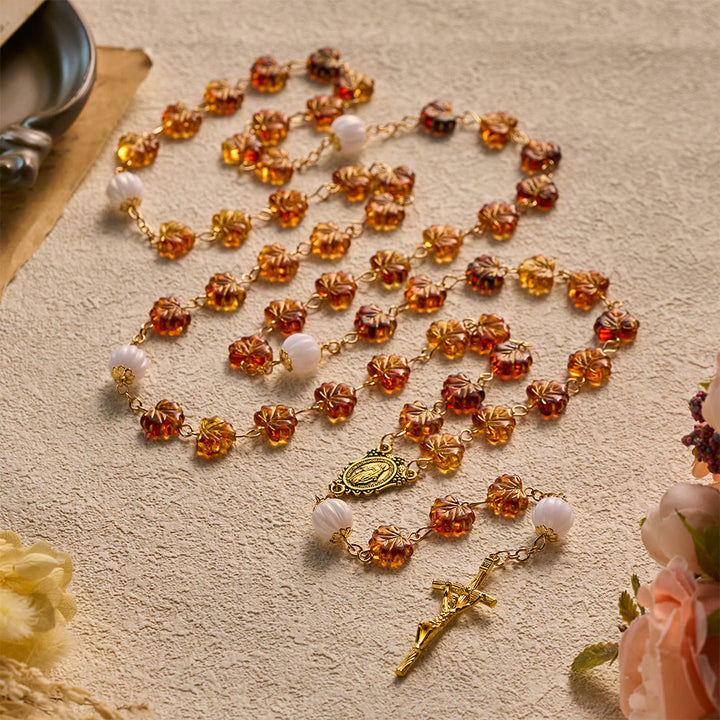 SolaceBeads Maple Leaf Rosary With Miraculous Medal &amp; Crucifix: Grace in Golden Autumn Foliage - image 9