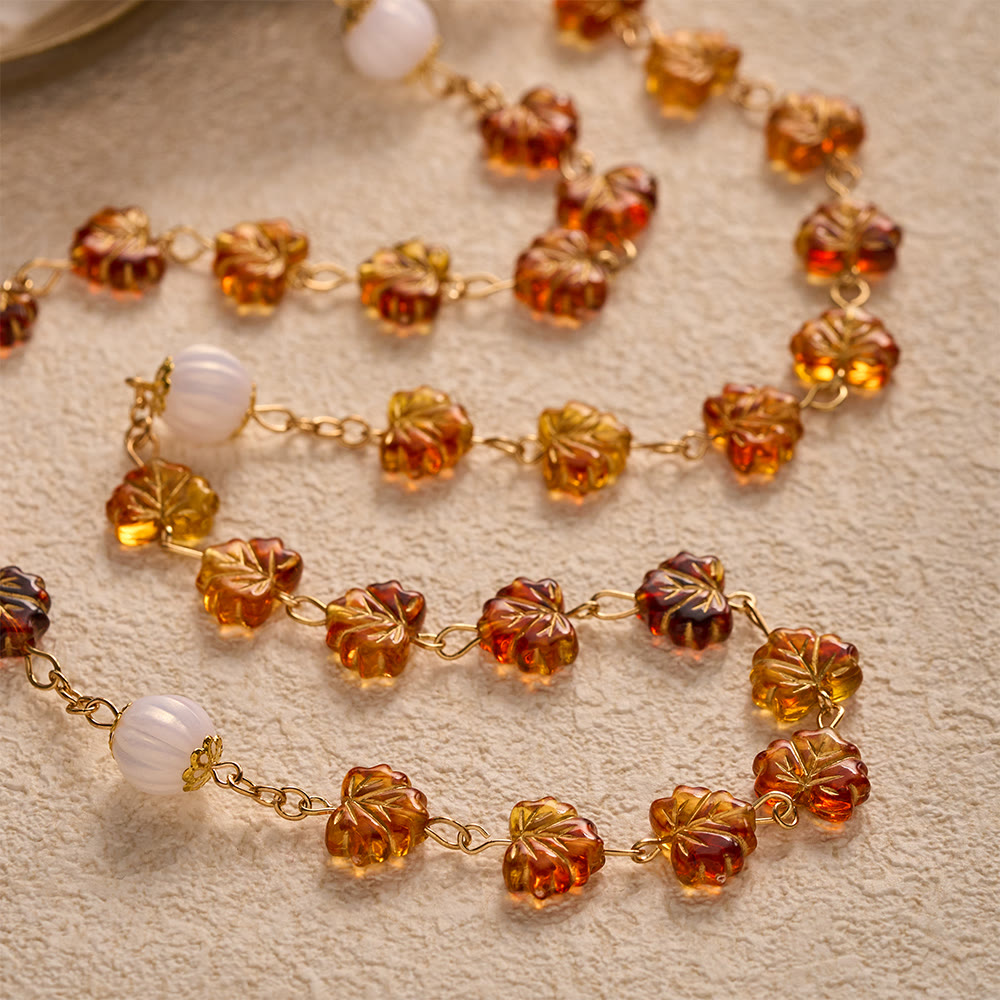 SolaceBeads Maple Leaf Rosary With Miraculous Medal &amp; Crucifix: Grace in Golden Autumn Foliage - image 2