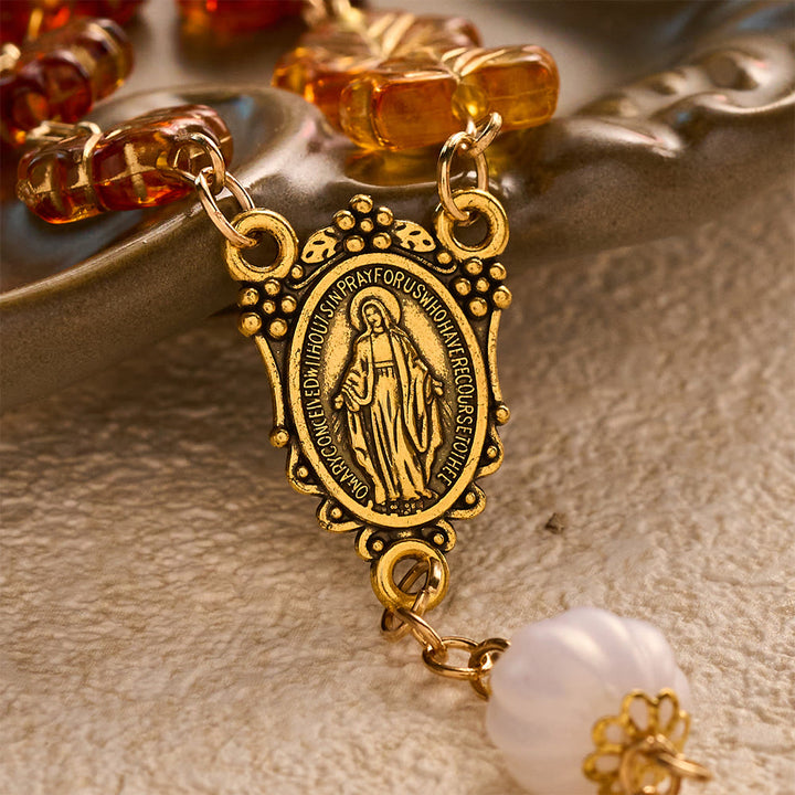 SolaceBeads Maple Leaf Rosary With Miraculous Medal &amp; Crucifix: Grace in Golden Autumn Foliage - image 3