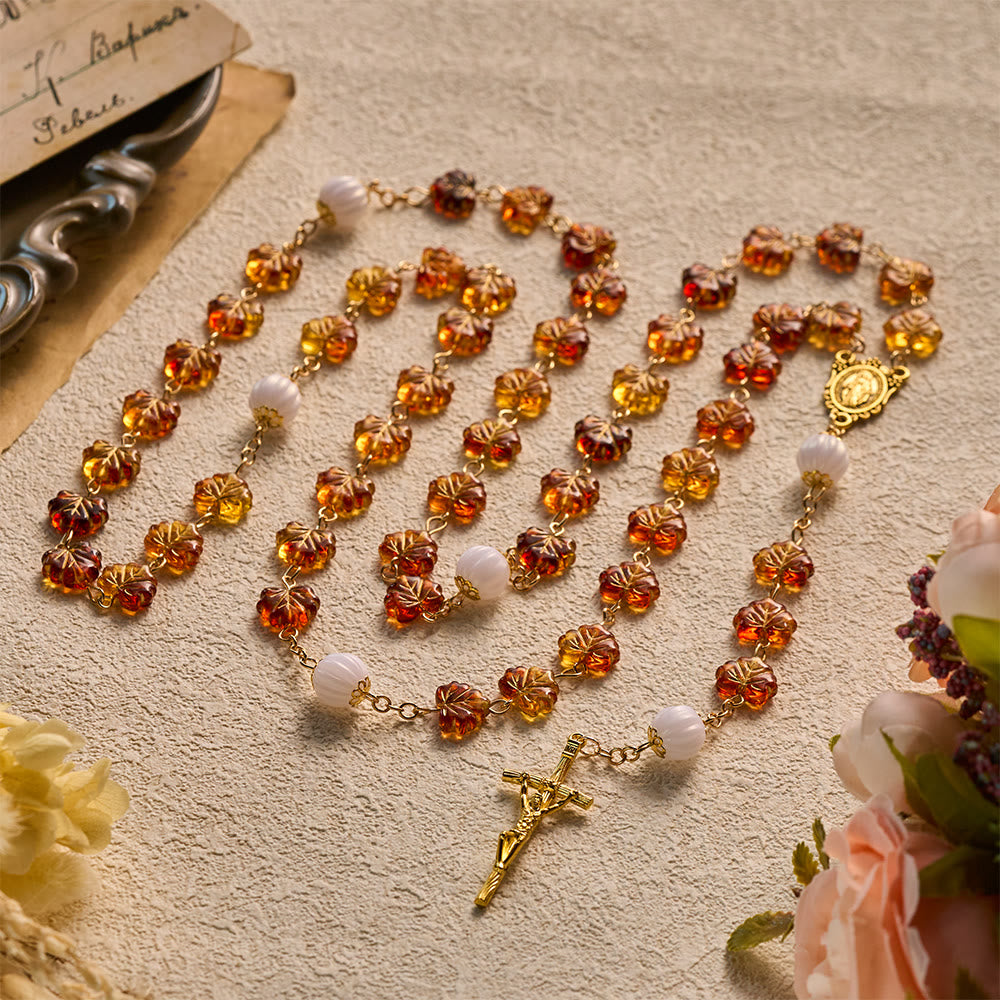 SolaceBeads Maple Leaf Rosary With Miraculous Medal &amp; Crucifix: Grace in Golden Autumn Foliage - image 8