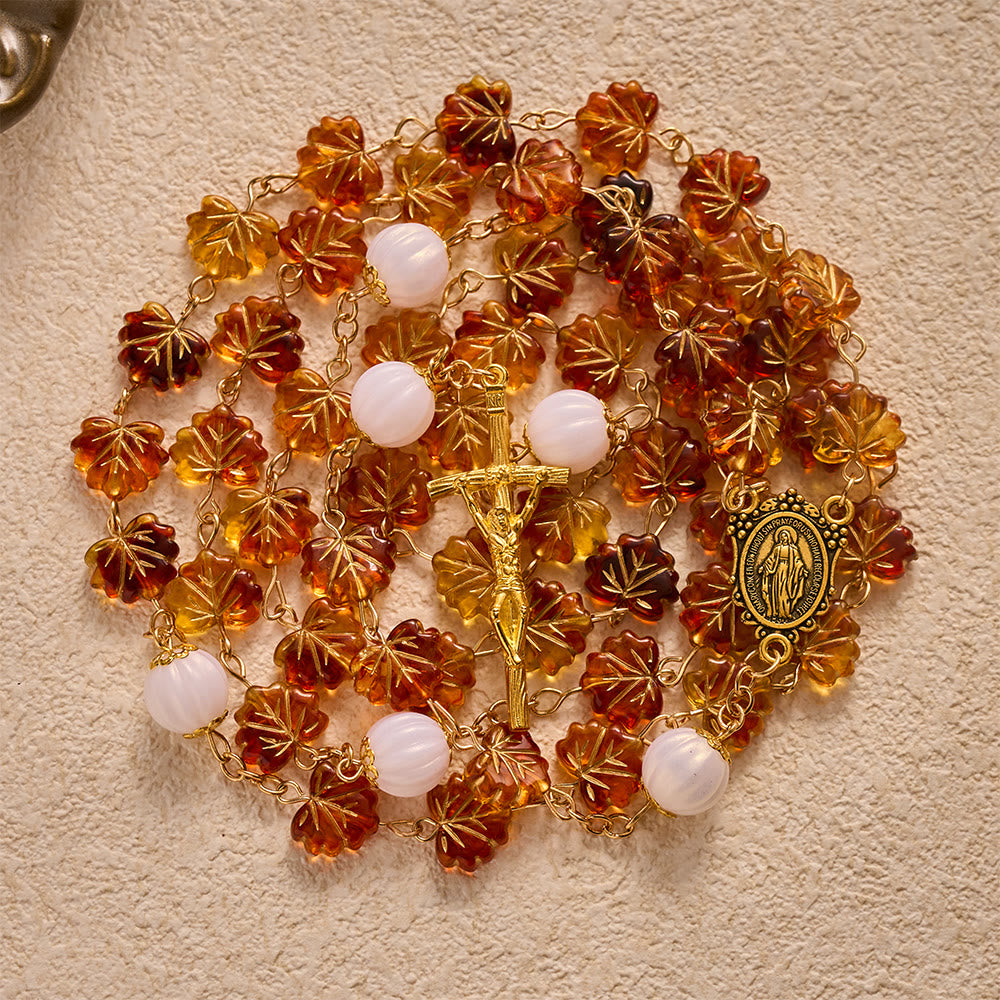 SolaceBeads Maple Leaf Rosary With Miraculous Medal &amp; Crucifix: Grace in Golden Autumn Foliage - image 7