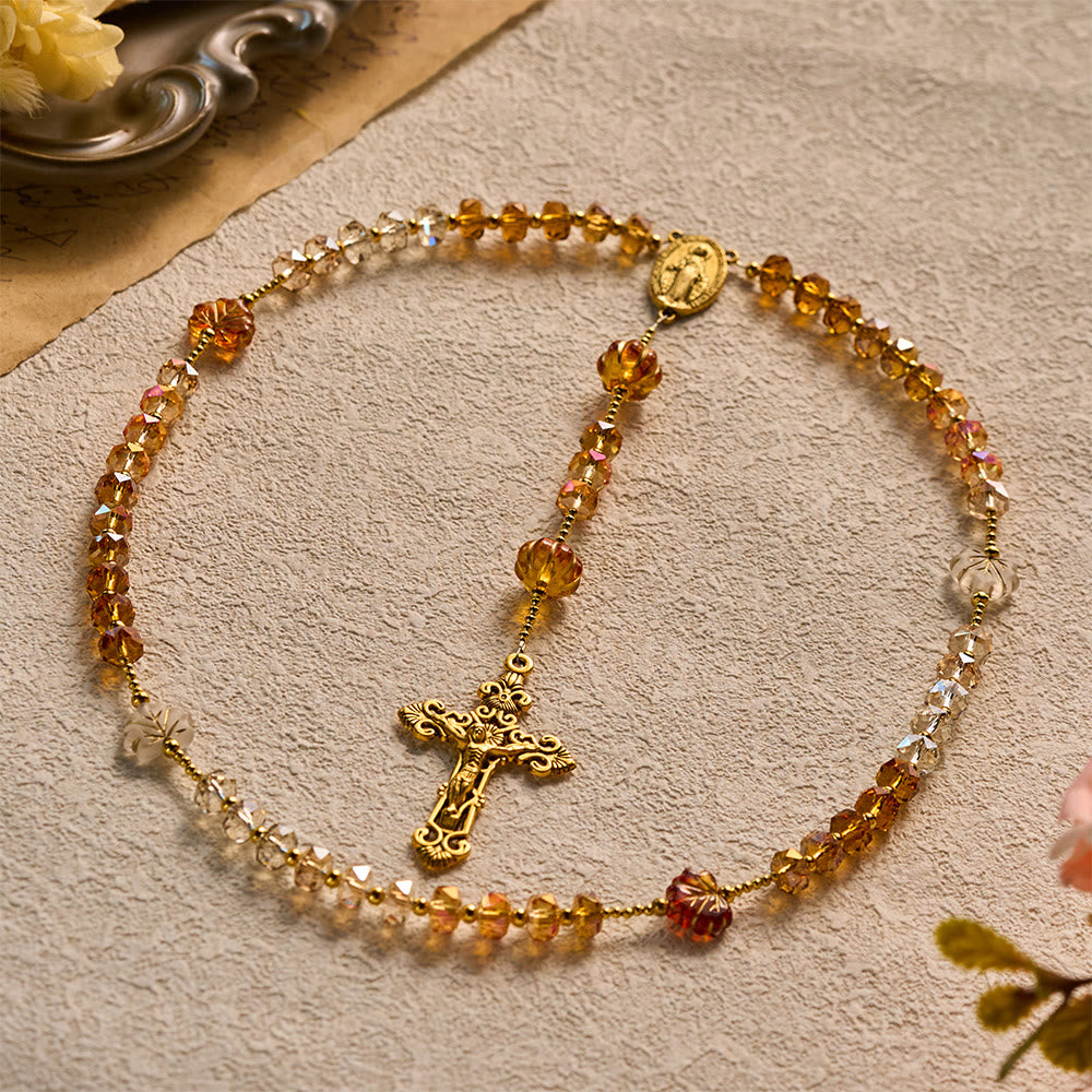 SolaceBeads Golden Brown Crystal Rosary With Miraculous Medal, Crucifix: Glory in Autumn Amber Light - image 8