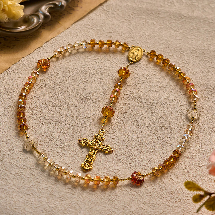 SolaceBeads Golden Brown Crystal Rosary With Miraculous Medal, Crucifix: Glory in Autumn Amber Light - image 8
