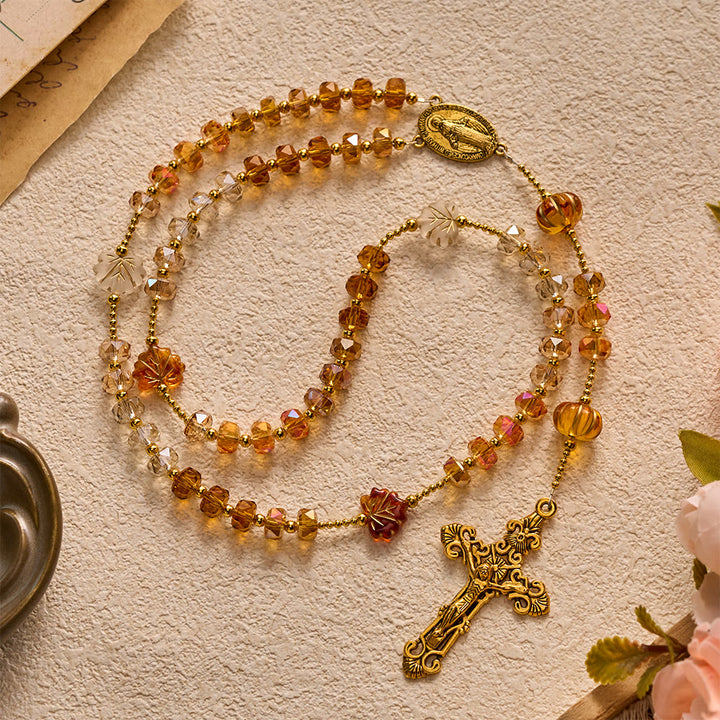 SolaceBeads Golden Brown Crystal Rosary With Miraculous Medal, Crucifix: Glory in Autumn Amber Light - image 6