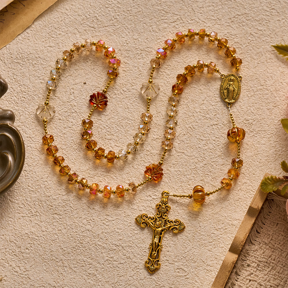 SolaceBeads Golden Brown Crystal Rosary With Miraculous Medal, Crucifix: Glory in Autumn Amber Light - image 7