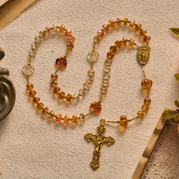 SolaceBeads Golden Brown Crystal Rosary With Miraculous Medal, Crucifix: Glory in Autumn Amber Light - image 7