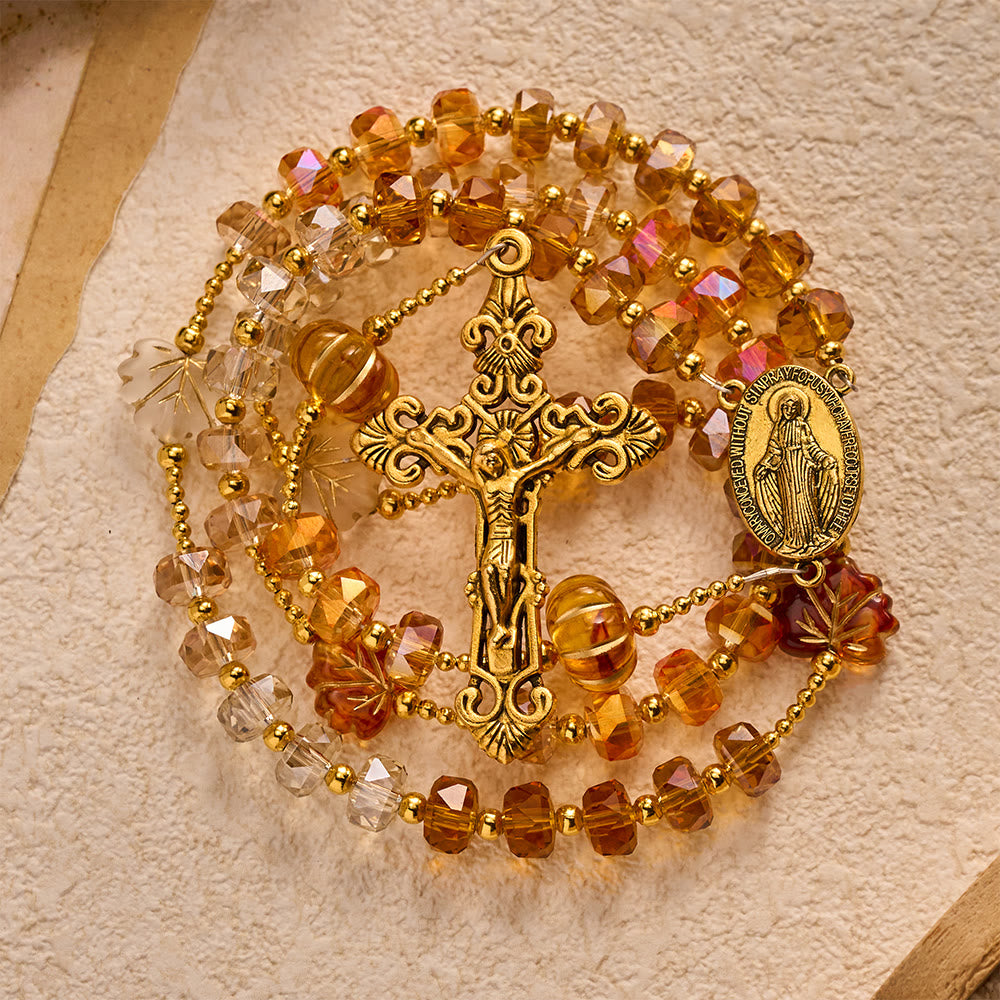 SolaceBeads Golden Brown Crystal Rosary With Miraculous Medal, Crucifix: Glory in Autumn Amber Light - image 5