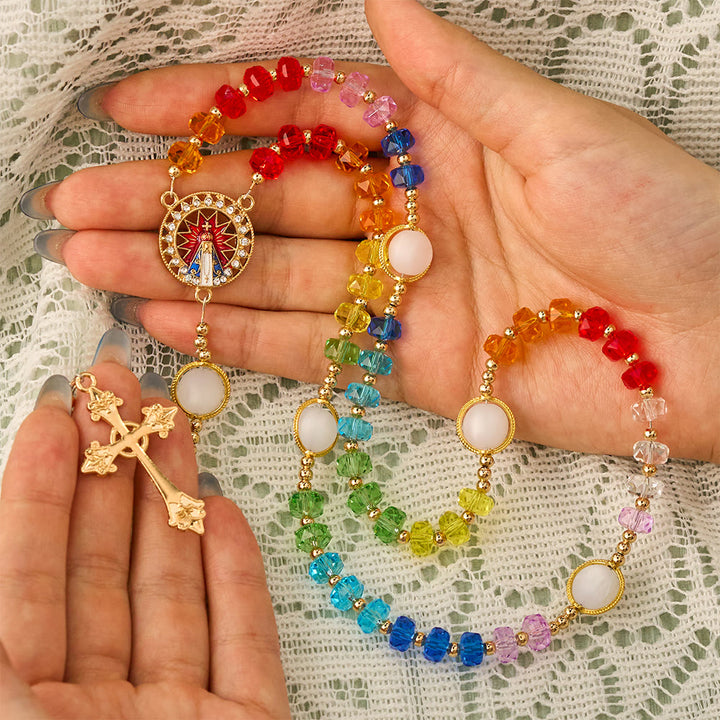 SolaceBeads Rainbow Crystal Rosary With Aparecida Centerpiece &amp; Crucifix: Blessing in Colorful Light - image 1