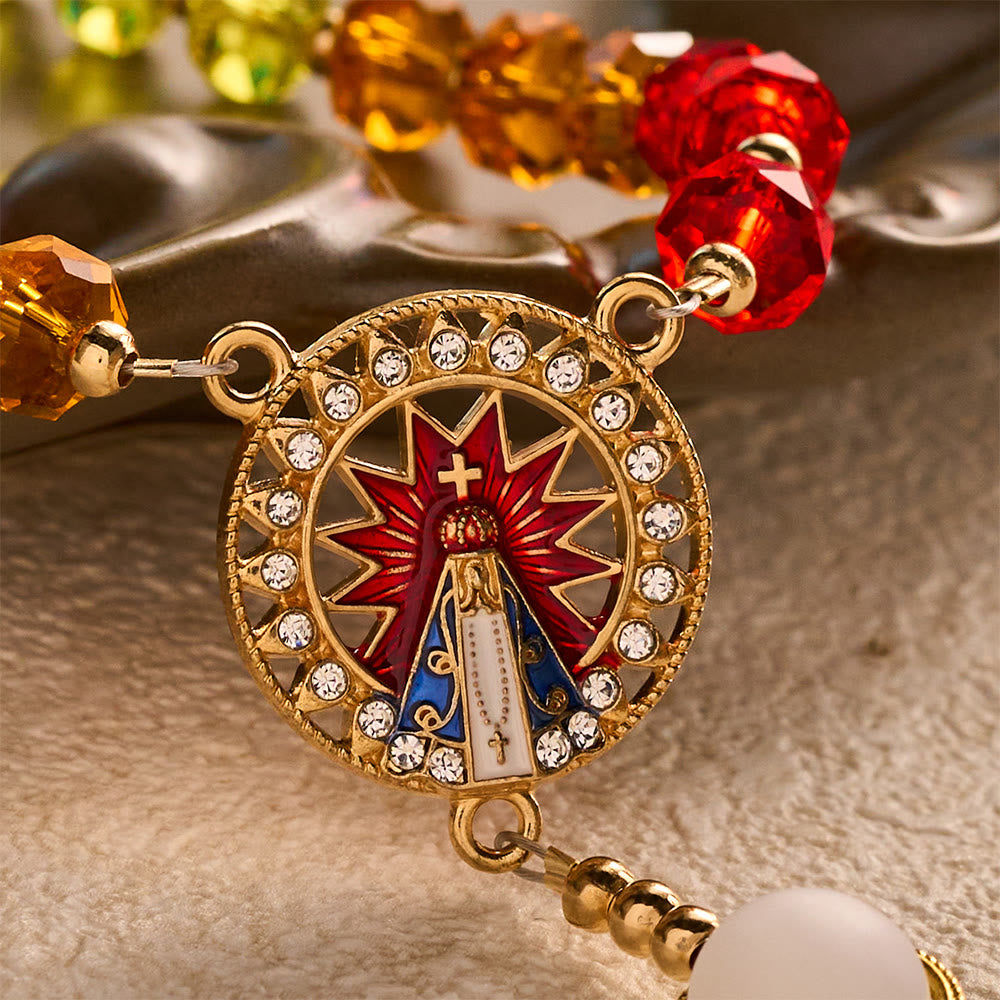 SolaceBeads Rainbow Crystal Rosary With Aparecida Centerpiece &amp; Crucifix: Blessing in Colorful Light - image 3