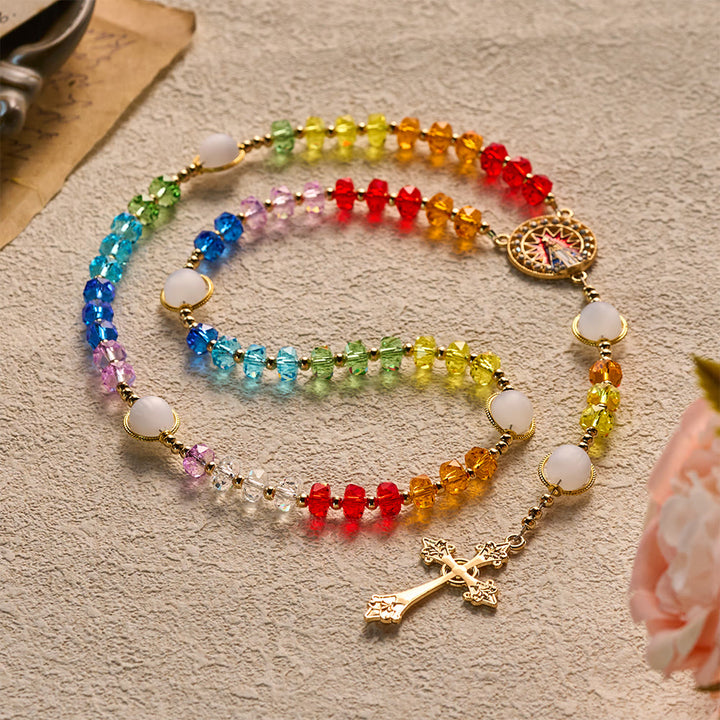 SolaceBeads Rainbow Crystal Rosary With Aparecida Centerpiece &amp; Crucifix: Blessing in Colorful Light - image 7