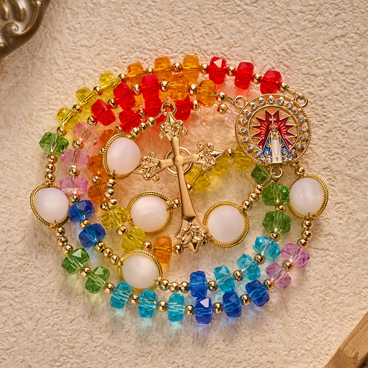 SolaceBeads Rainbow Crystal Rosary With Aparecida Centerpiece &amp; Crucifix: Blessing in Colorful Light - image 5