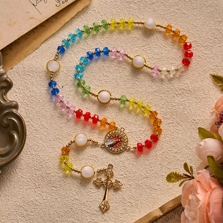 SolaceBeads Rainbow Crystal Rosary With Aparecida Centerpiece &amp; Crucifix: Blessing in Colorful Light - image 6