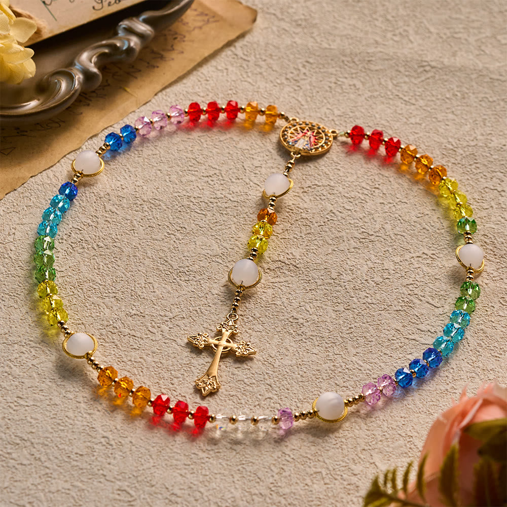 SolaceBeads Rainbow Crystal Rosary With Aparecida Centerpiece &amp; Crucifix: Blessing in Colorful Light - image 8