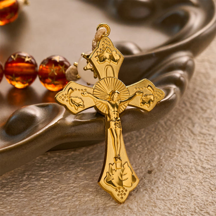SolaceBeads Star &amp; White Jade Artistic Rosary With Guadalupe &amp; Crucifix: Cozy Autumn Faith - image 4