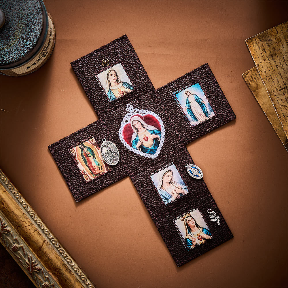SolaceBeads Foldable Leather Portable Amulet: Immaculate Heart of Mary Altar, Carry Grace &amp; Peace - image 1