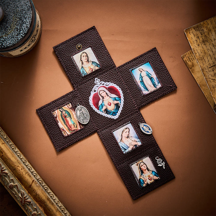 SolaceBeads Foldable Leather Portable Amulet: Immaculate Heart of Mary Altar, Carry Grace &amp; Peace - image 1
