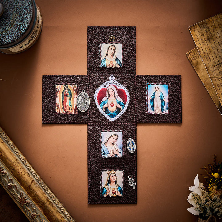 SolaceBeads Foldable Leather Portable Amulet: Immaculate Heart of Mary Altar, Carry Grace &amp; Peace - Maria - image 0