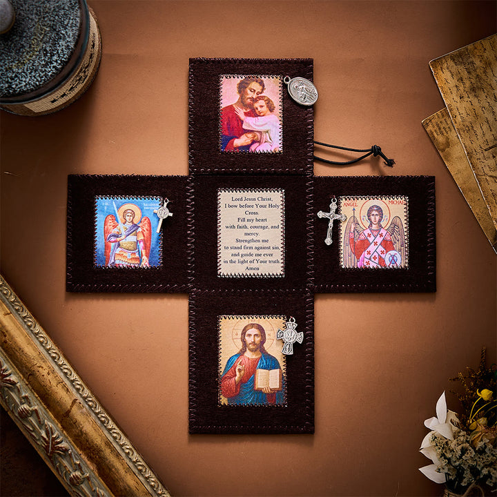SolaceBeads Blue &amp; Brown Portable Amulet Felt Foldable Pocket Shrine Travel Prayer Altar Oratorio Kit - Brown - image 1
