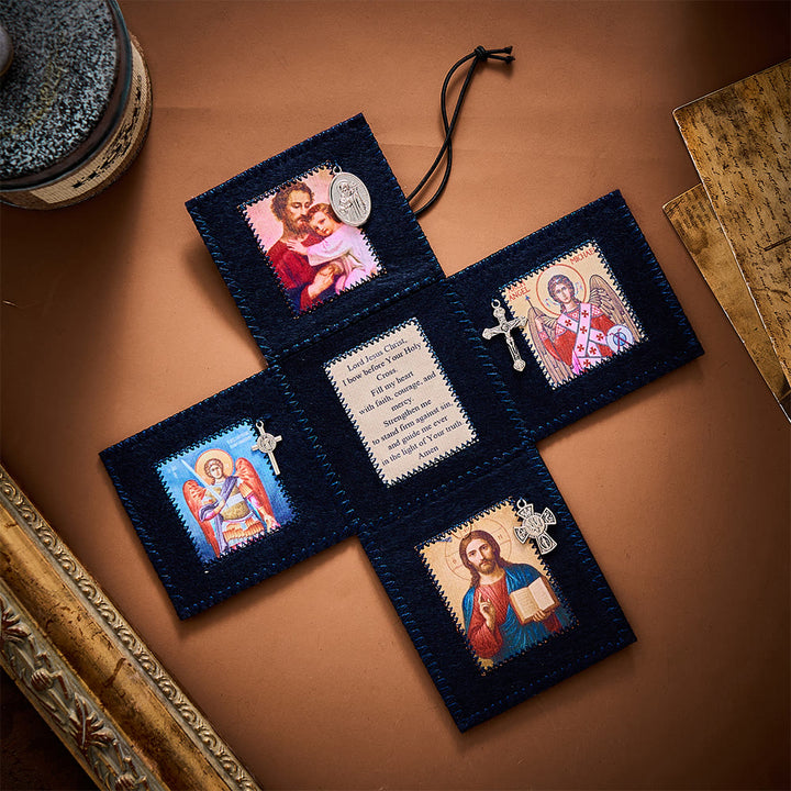 SolaceBeads Blue &amp; Brown Portable Amulet Felt Foldable Pocket Shrine Travel Prayer Altar Oratorio Kit - image 3