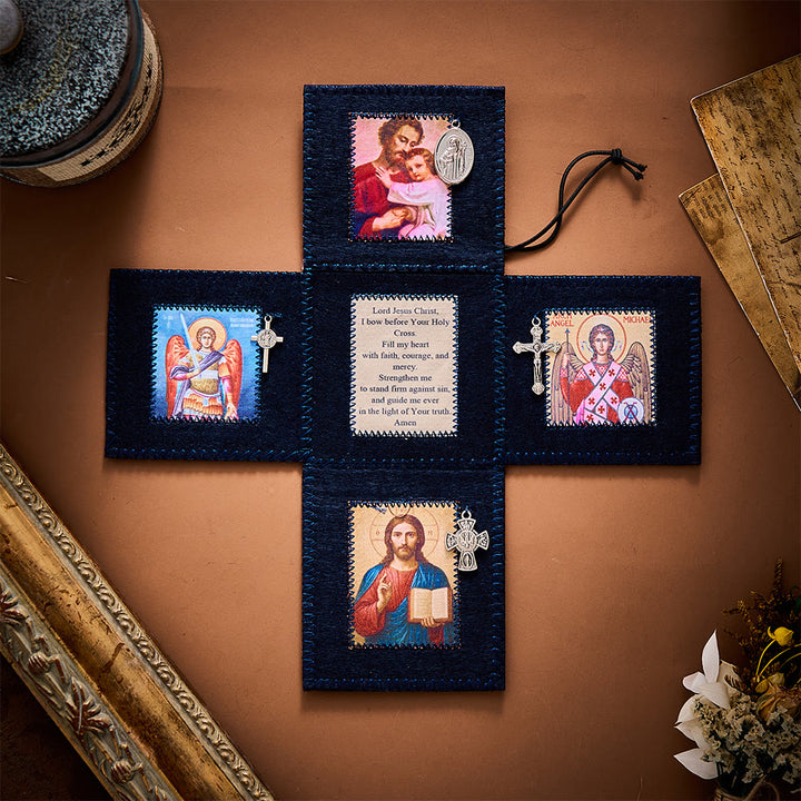 SolaceBeads Blue &amp; Brown Portable Amulet Felt Foldable Pocket Shrine Travel Prayer Altar Oratorio Kit - Blue - image 0