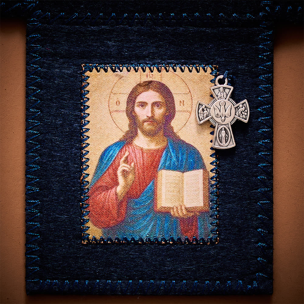SolaceBeads Blue &amp; Brown Portable Amulet Felt Foldable Pocket Shrine Travel Prayer Altar Oratorio Kit - image 11