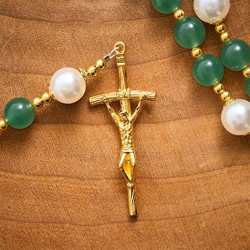 SolaceBeads Green Aventurine &amp; Pearl Rosary With Miraculous Medal &amp; Crucifix: Autumn Faith Devotion - image 3