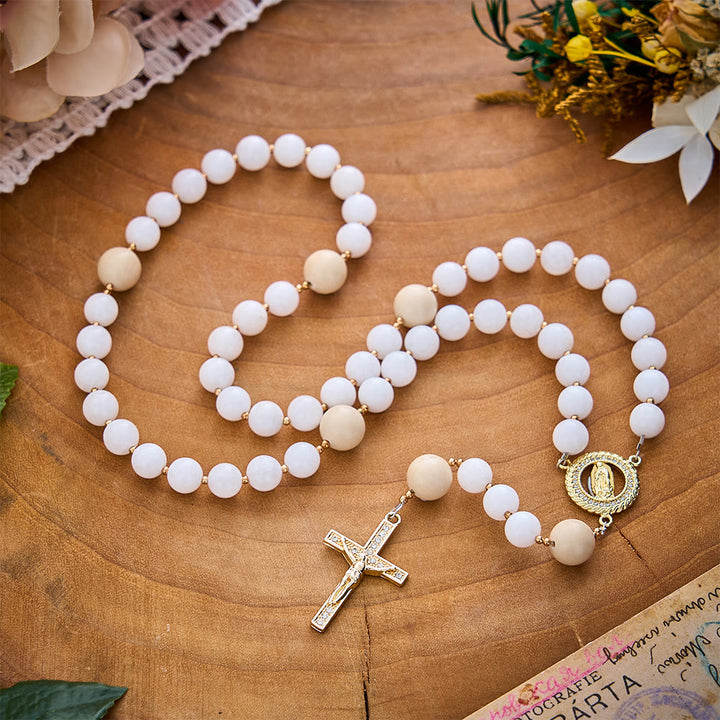 SolaceBeads Natural Porcelain White &amp; Beige Stone Rosary: Autumn Grace &amp; Gratitude for Daily Meditation - image 4