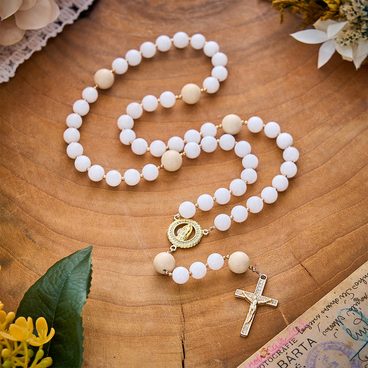 SolaceBeads Natural Porcelain White &amp; Beige Stone Rosary: Autumn Grace &amp; Gratitude for Daily Meditation - image 2