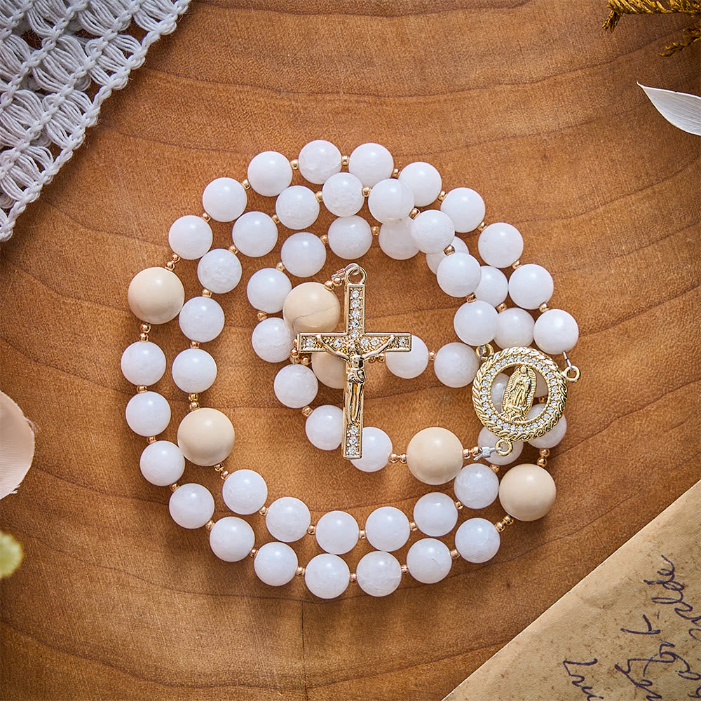 SolaceBeads Natural Porcelain White &amp; Beige Stone Rosary: Autumn Grace &amp; Gratitude for Daily Meditation - image 10