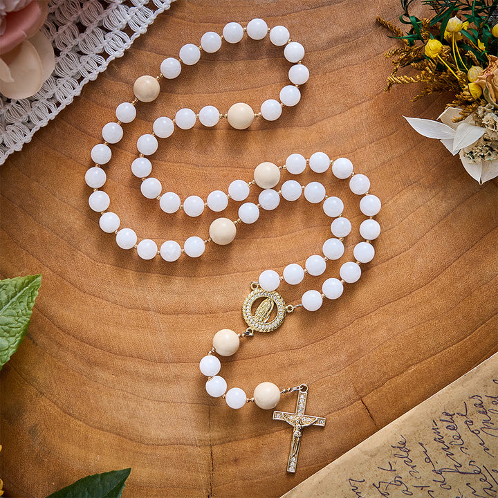 SolaceBeads Natural Porcelain White &amp; Beige Stone Rosary: Autumn Grace &amp; Gratitude for Daily Meditation - image 3