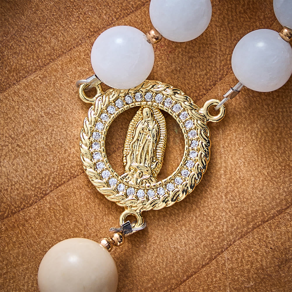 SolaceBeads Natural Porcelain White &amp; Beige Stone Rosary: Autumn Grace &amp; Gratitude for Daily Meditation - image 8