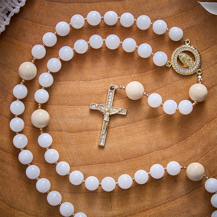 SolaceBeads Natural Porcelain White &amp; Beige Stone Rosary: Autumn Grace &amp; Gratitude for Daily Meditation - image 6