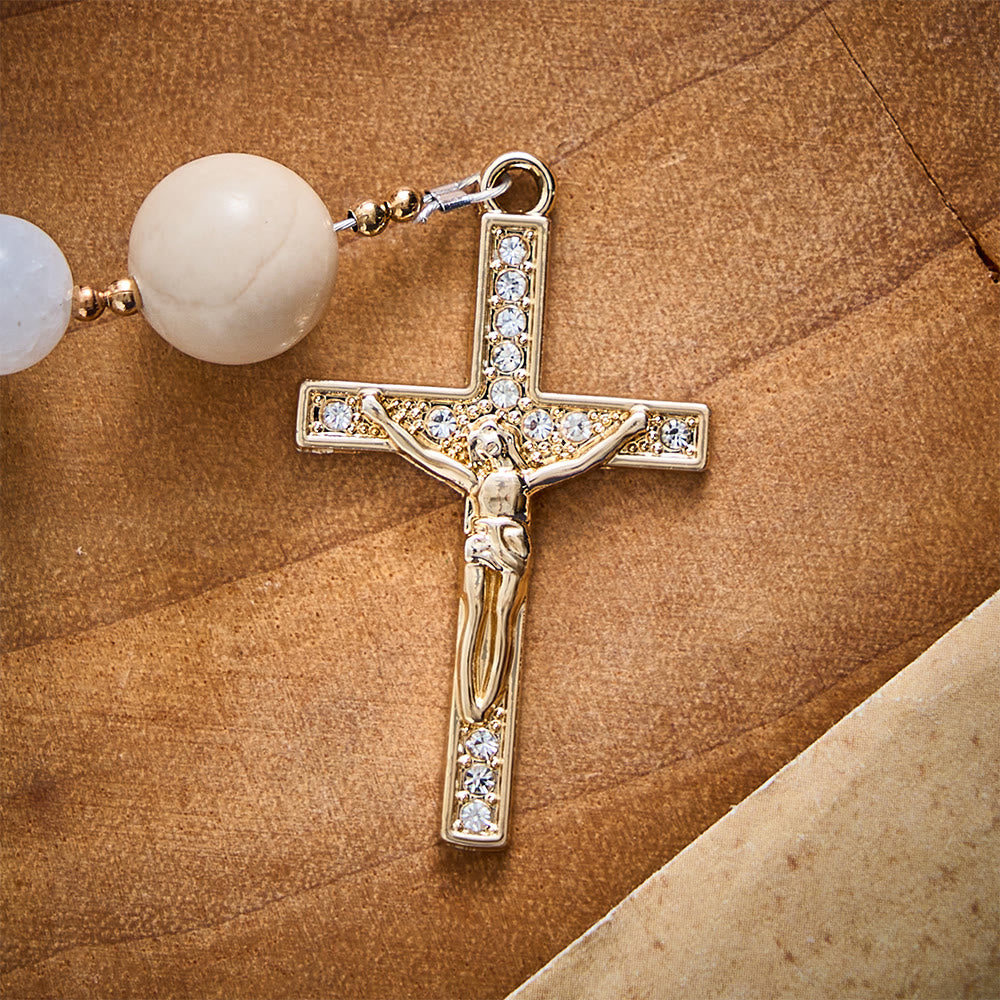 SolaceBeads Natural Porcelain White &amp; Beige Stone Rosary: Autumn Grace &amp; Gratitude for Daily Meditation - image 9
