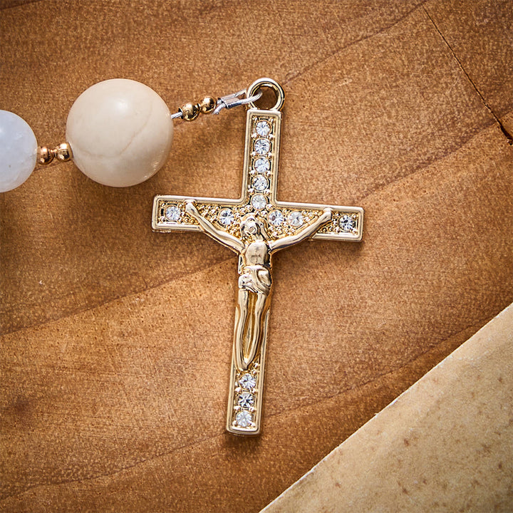 SolaceBeads Natural Porcelain White &amp; Beige Stone Rosary: Autumn Grace &amp; Gratitude for Daily Meditation - image 9