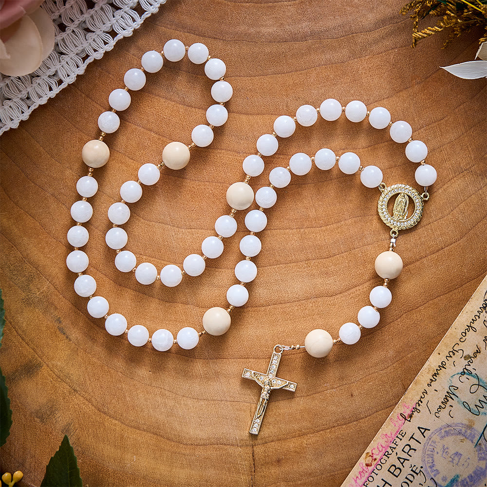 SolaceBeads Natural Porcelain White &amp; Beige Stone Rosary: Autumn Grace &amp; Gratitude for Daily Meditation - image 5