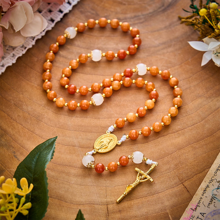 SolaceBeads Natural Orange Chalcedony &amp; White Jade Stone Rosary: Cozy Autumn Grace &amp; Gratitude - image 9