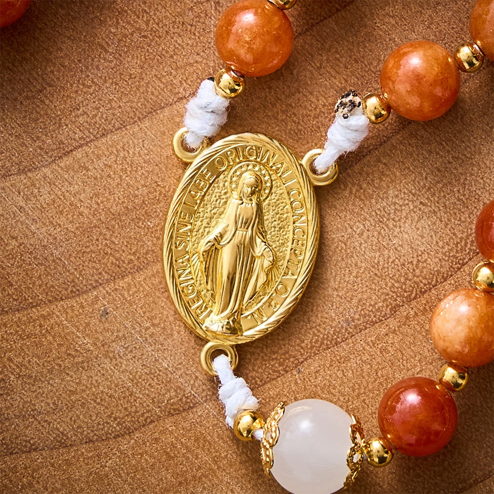 SolaceBeads Natural Orange Chalcedony &amp; White Jade Stone Rosary: Cozy Autumn Grace &amp; Gratitude - image 6